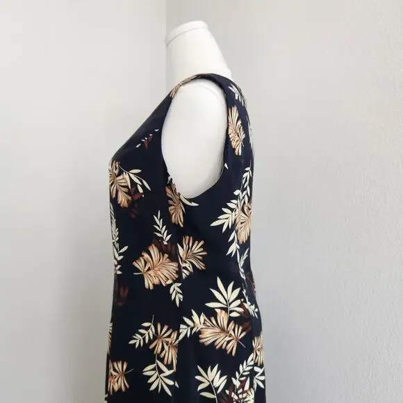 Vintage Studio I Black Brown Tropical Hawaiian Midi Dress 16 - Picture 6 of 10
